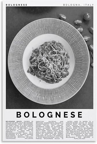 Bolognese Schwarz-Weiß Küchenkunst, Bolognese Poster Druck,Moderne Küche Dekor,Food Illustration Pri Canvas Wall Art Print Poster For Home School