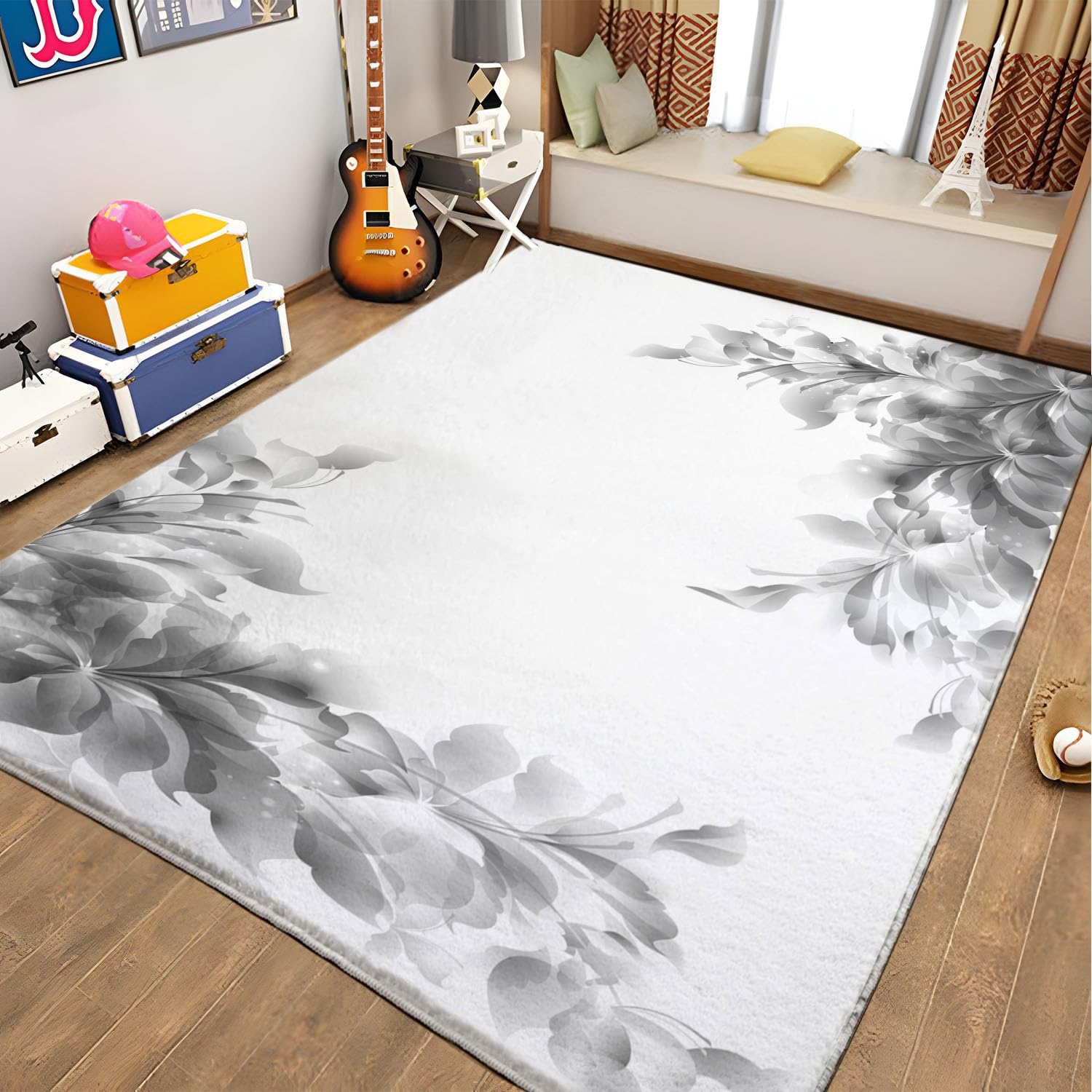 Tapis de salon feuille PICUAL à poil court doux et résistant pour chambre