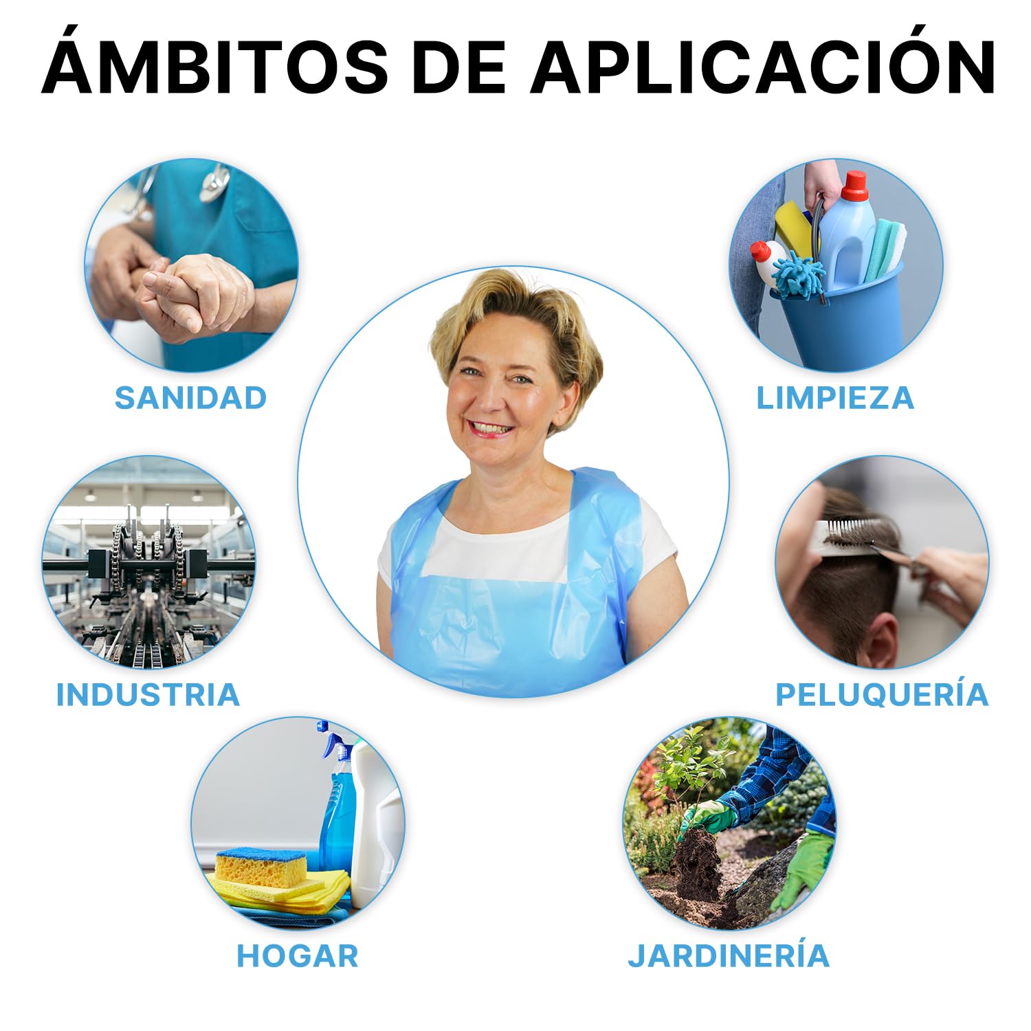 ARNOMED delantal de plastico PE 50 uds, delantal impermeable, bata desechable plastico de 18µ de grosor, pack de batas desechables de 75x125cm, azul, resistente al aceite