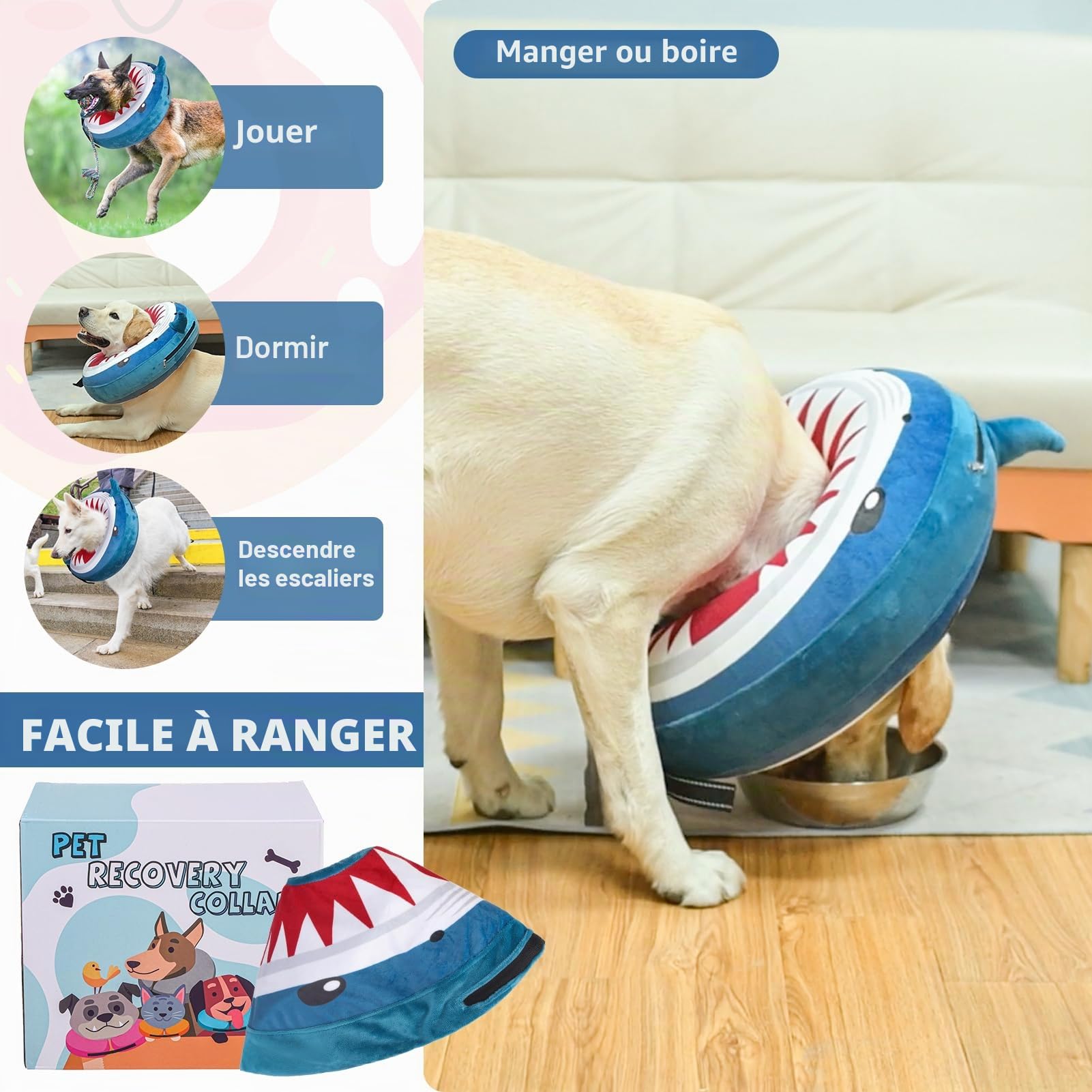 BEAUTYZOO Collier conique gonflable pour chien - Collier souple en forme de donut après chirurgie - Pour chiens de taille XL - Collier de récupération du cou du chiot - Cône pour éviter le léchage