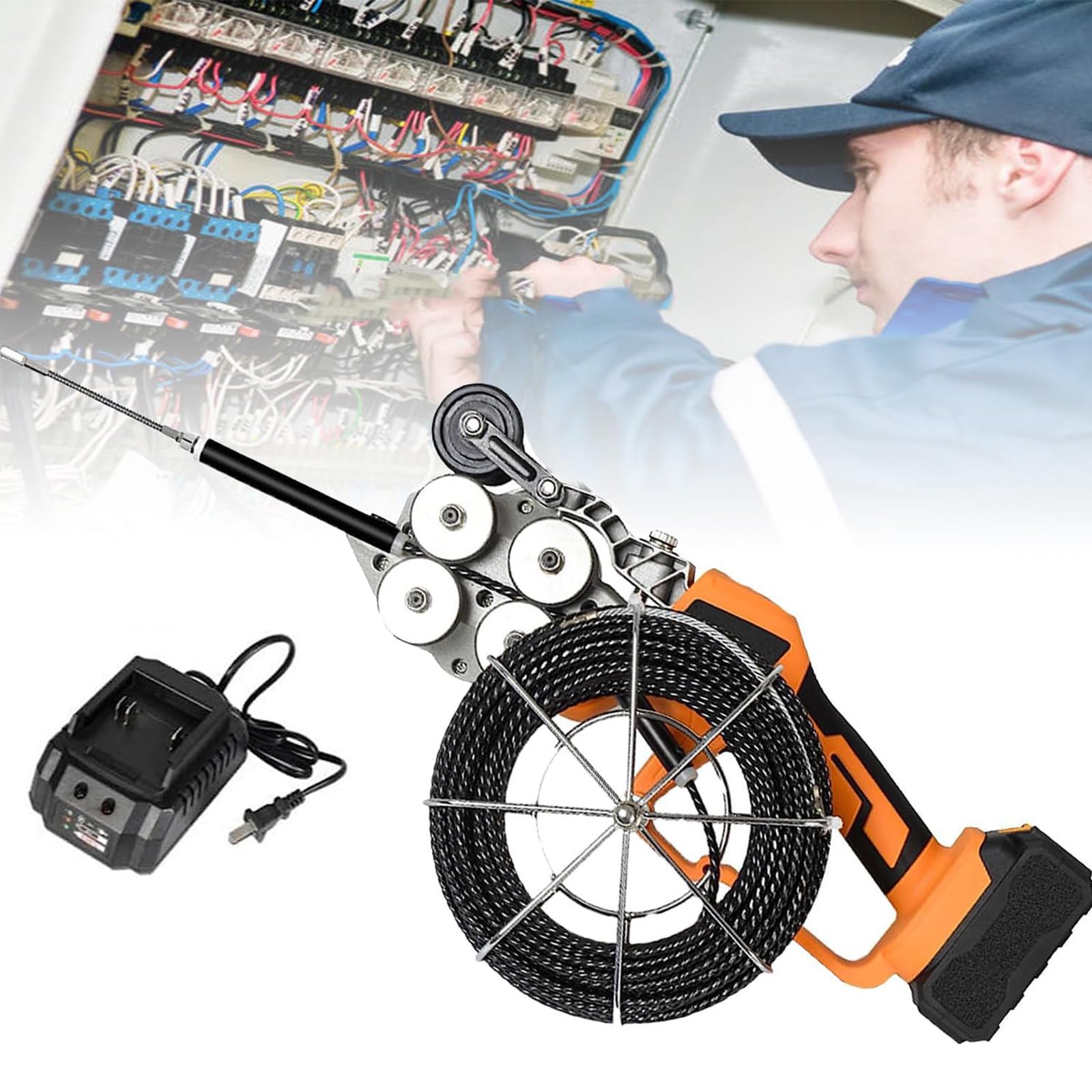 Herramienta de extracción de cables eléctrico para cableado eléctrico, cable de 40 m/min con 2 baterías
