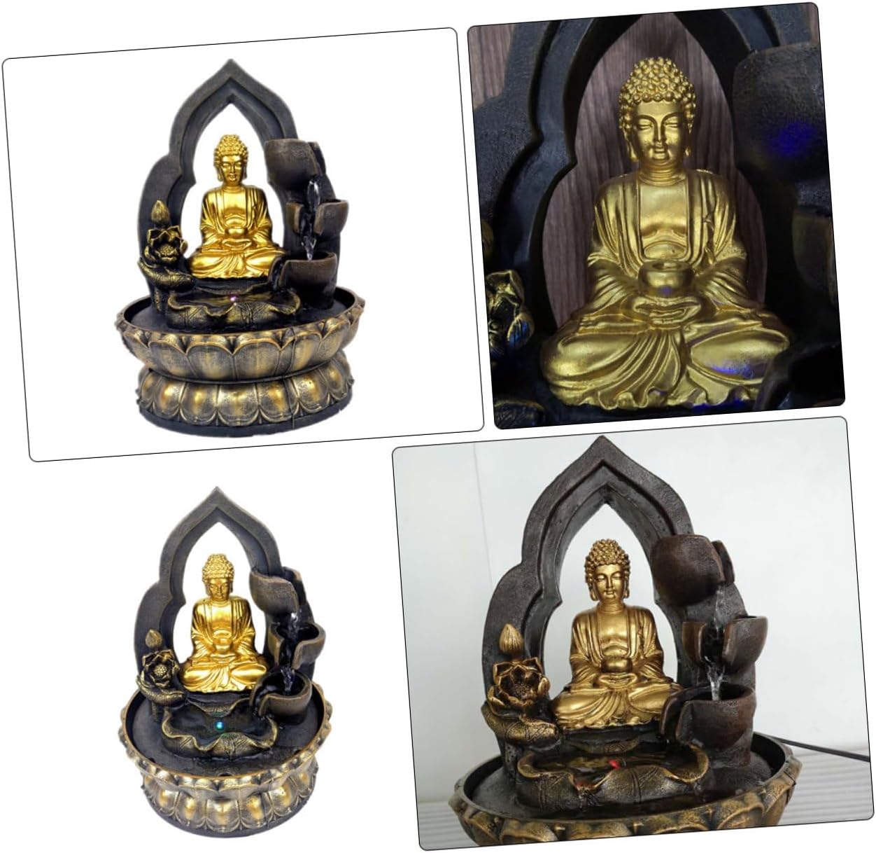 LED Buddha Waterfall Tabletop Fountain Resin Water Feature Indoor Decor for Home Office Relaxation and Tranquil Atmosphere with Smooth Finish and Design Compatible with US Acv