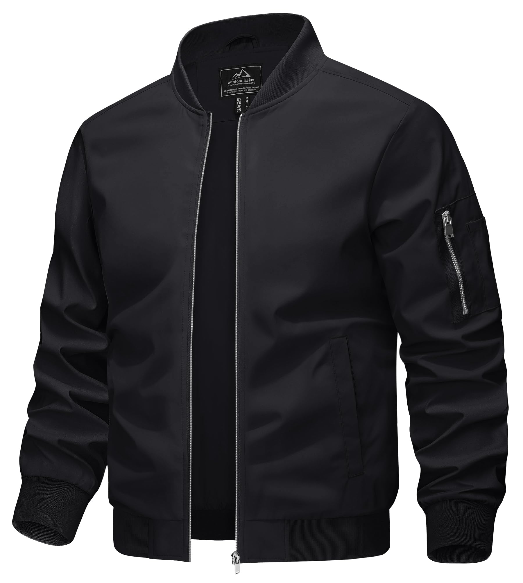 KEFITEVD Übergangsjacke Herren Frühling Sommer Männer Blouson Jacke mit Reißverschluss Taschen College Jacke Leichte Herrenjacke Schwarz 3XL