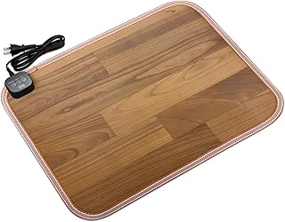 Foot Warmer Under Desk - 15.9x19.9in Heated Floor Mat 110V Adjustable Temperature Electric Heater with Timer for Office Home, Heating Pad for Cold Feet (Brown Wood)