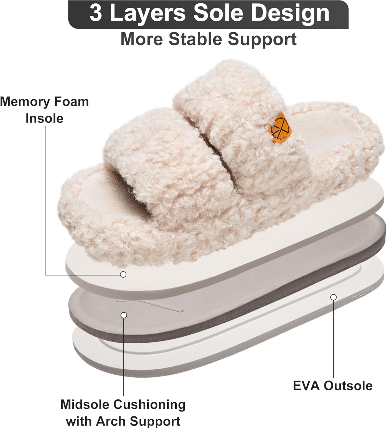 Women's House Slippers Fuzzy Open-toe Soft Comfy Memory Foam Indoor Bedroom Shoes - Image 4