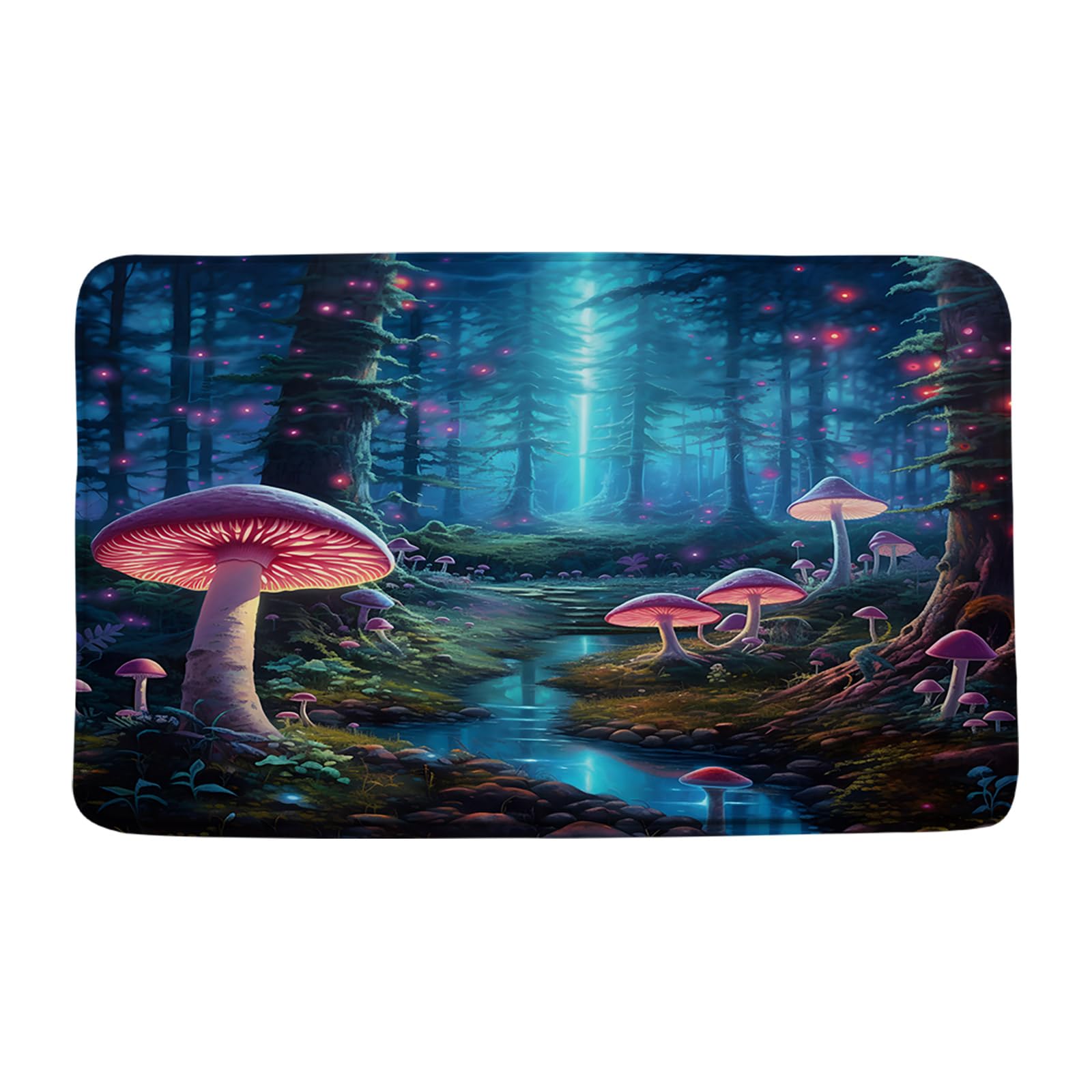 Mushroom Bath Mat Vintage Magical Plant Enchanted Forest Fantasy Fairy Tale Nature Garden Soft Memory Foam Rug for Bathroom Kitchen