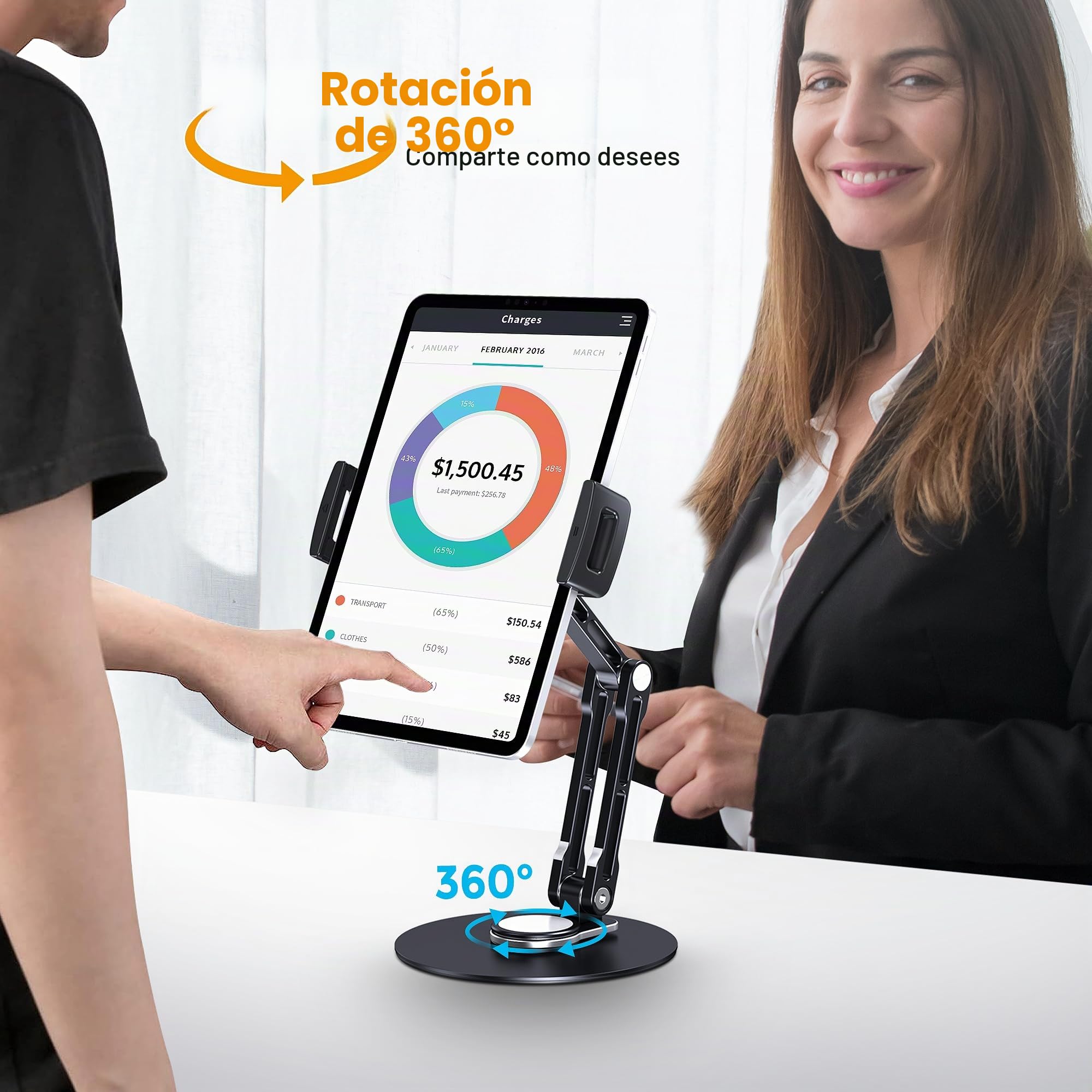 Soporte para Tablet para iPad, Ajustable con Base Giratoria de 360 Grados para Escritorio, Soporte Giratorio de Aluminio para Tablet Compatible con iPad Air/Mini,10.2/9.7,Pro
