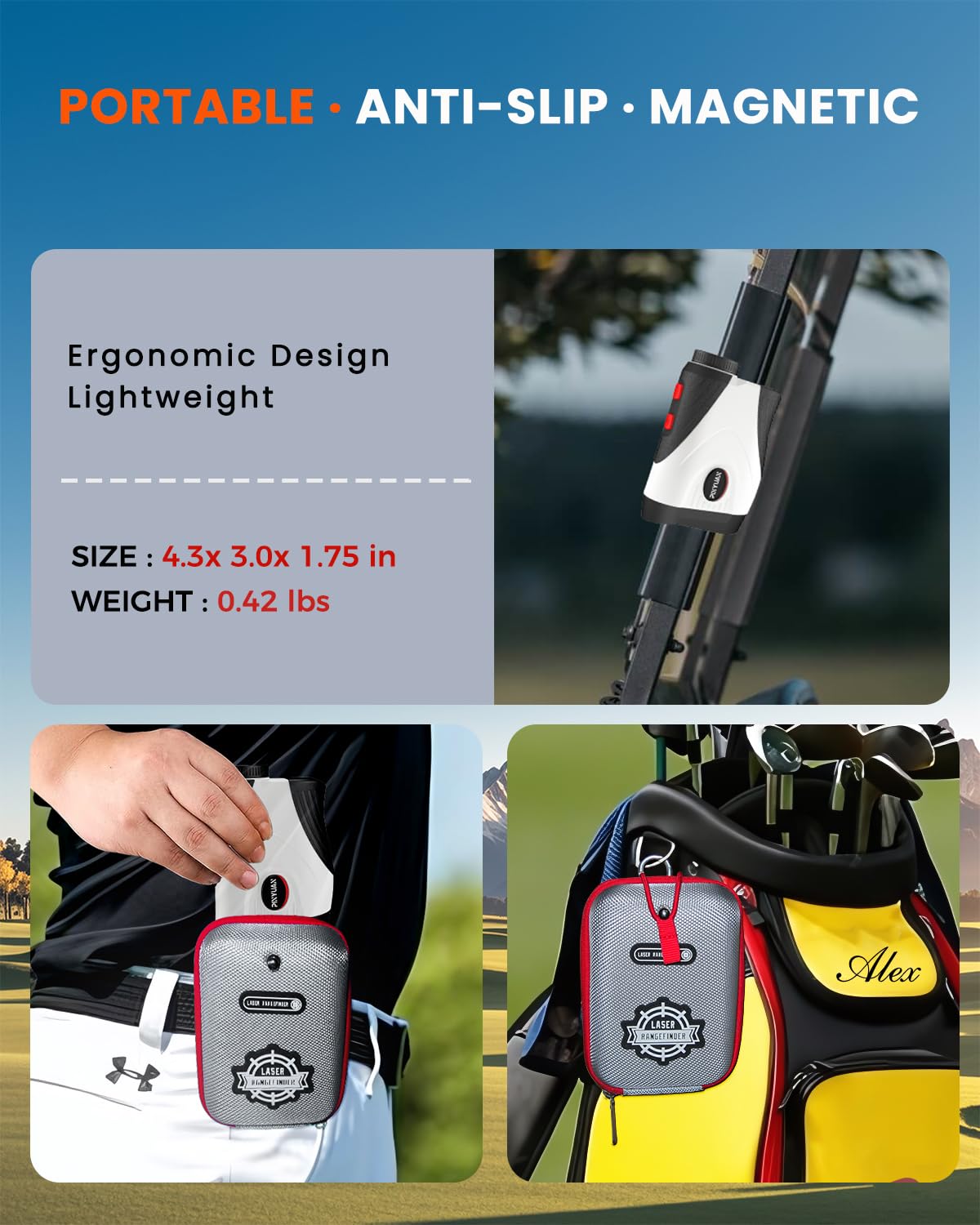 Télémètre de Golf avec Pente, télémètre Laser de 1 200 m, grossissement 7X, Vibration de Verrouillage du Drapeau, télémètre Rechargeable avec Bande magnétique, Mode Balayage continu, Mesure de Haute