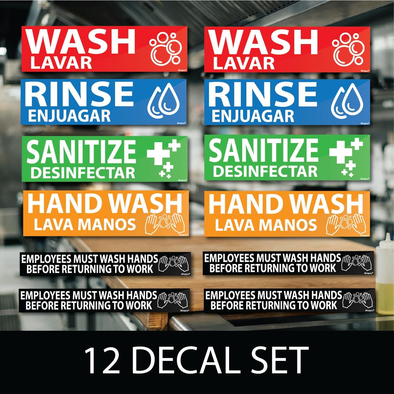 (12 Pack) Wash Rinse Sanitize Sink Labels Stickers, Hand Wash Sink Sign, 3 compartment Sink label Stickers and Employee Must Wash Hands Before Returning To Work Sign Stickers. image 2