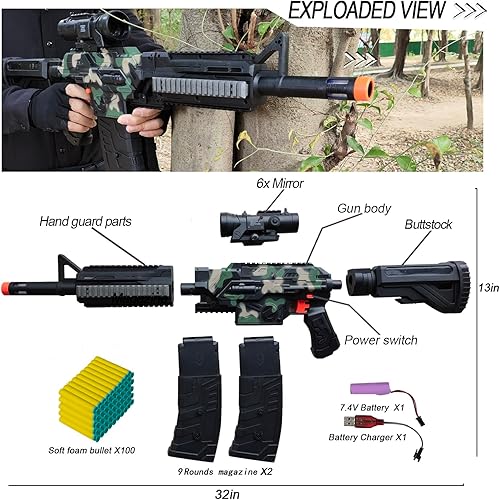Miniatura 3 de MTISGREAT Pistola de juguete automática para pistolas Nerf, dardos, rifle eléctrico de francotirador con alcance de espuma de dardos con 100 balas