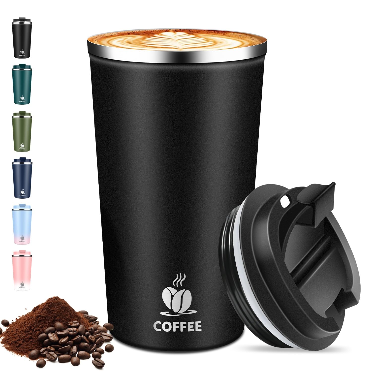 Thermobecher Kaffeebecher to Go - mit Deckel, 510ml Isolierbecher Edelstahl Travel Mug, Auslaufsicherer Thermo Becher für Heiße & Kalte Getränke, Reisebecher für Auto, Büro, Reise