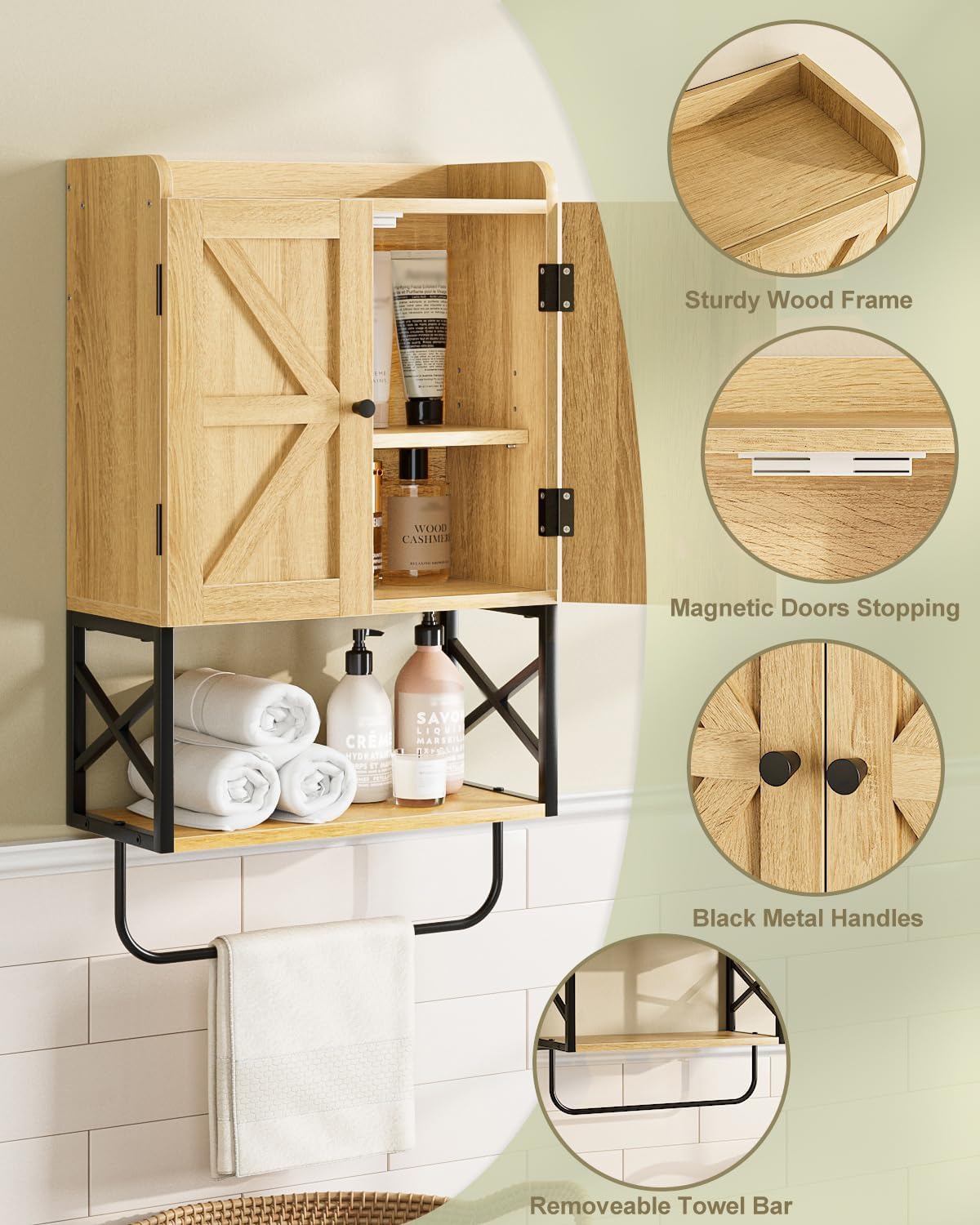 Masupu Bathroom Cabinet Wall Mounted, Wooden Medicine Cupboard with Adjustable Shelves, Space-Saving Wall Storage Unit for Bathroom, Kitchen and Living Room (9" D x 15.35" W x 27.16" H,Countrye Oak)