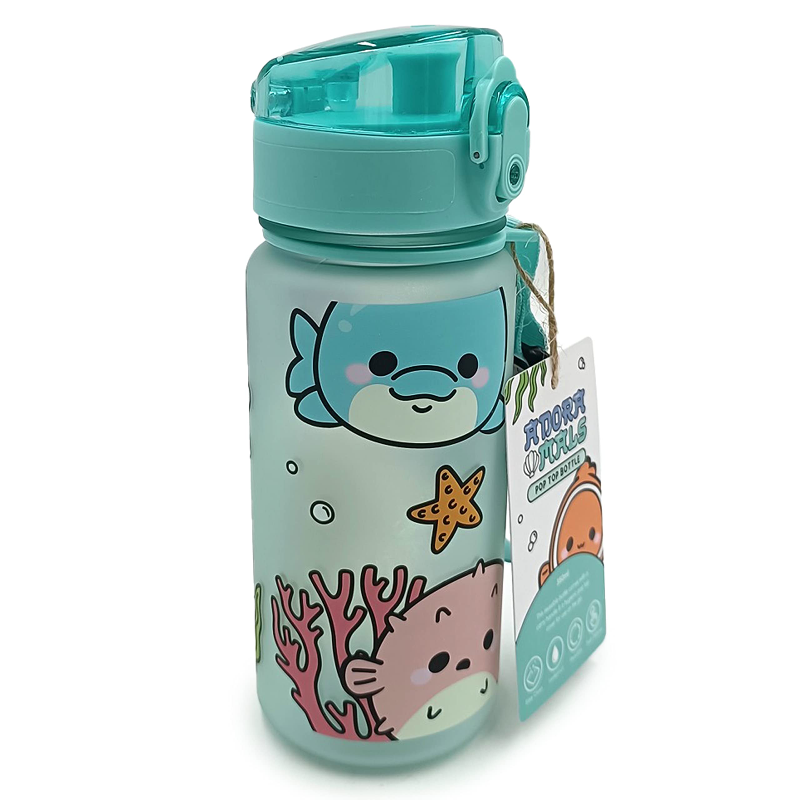Puckator BOT211 Adoramals Sealife Pop Top 350ml Shatterproof Reusable Children's Bottle with Infuser, Mehrfarbig, 350 ml