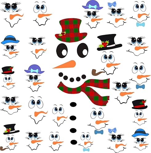 Miniatura 1 de Snowman Face Stickers Snowman Decals Christmas Wall Decals Snowman Faces Decals Refrigerator Wall Stickers Window Cling Decal Lovely Snowman Face