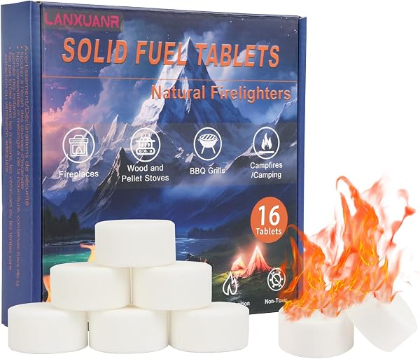Comprimés de Combustible Solide Allume-feu pour cheminée, pour Usage intérieur et extérieur, pour Feux de Camp, Barbecue, Allume-feu pour Grill et poêle à Bois - 1