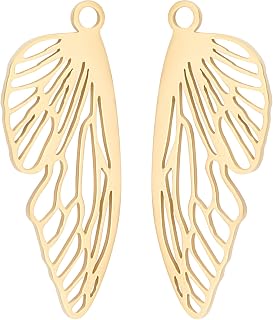 Beebeecraft 1 Box 8Pcs Butterfly Wing Charms 24K Gold Plated Insect Flying Wing Pendant Charms Jewelry Making Findings for DIY Bracelet Necklace