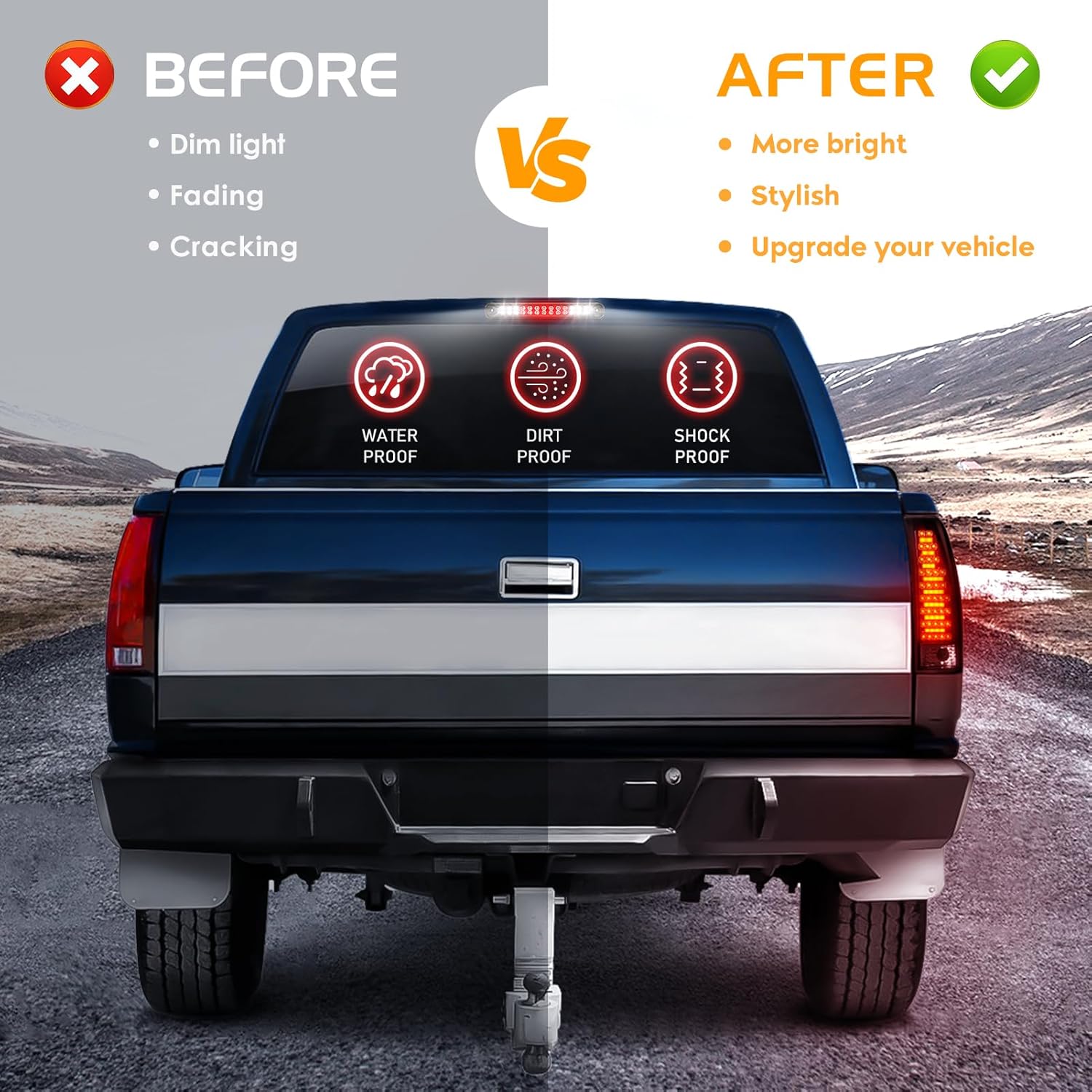 Tail Light Assembly + 3rd Brake Light Fit for Chevy GMC C/K 1500 2500 3500 88-99, for Chevy Silverado 94-98, for Chevy Blazer 92-94, Taillights and High Mount Stop Light, 3 Pcs, Smoke Lens