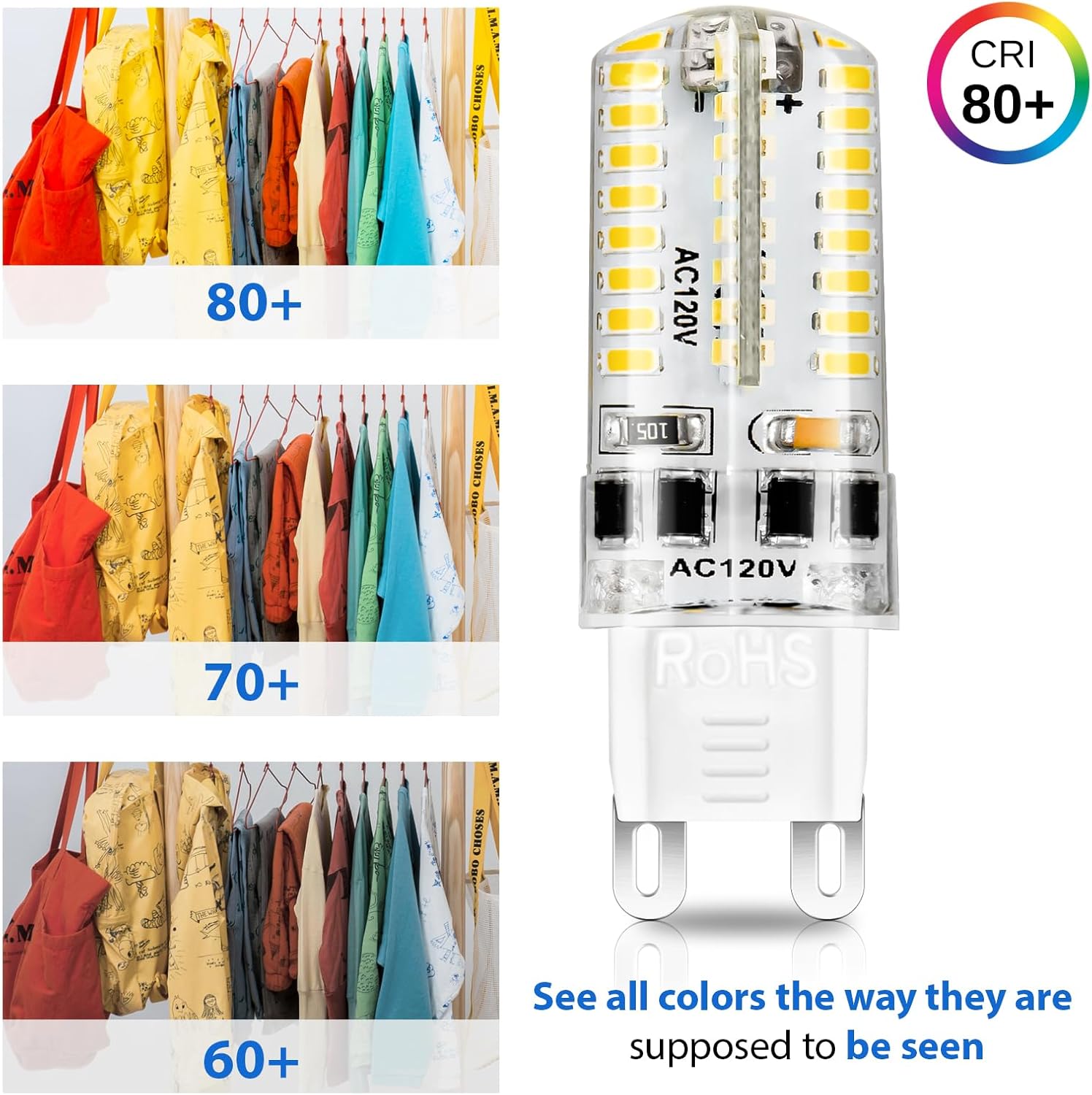 YGS-Tech G9 LED Bulb Dimmable, 4W(35W Halogen Equivalent), G9 Light Bulb, 4000K Natural White, CRI80, G9 Base Bulb for Chandelier, Interior Decoration Lighting, Commodity Display Lighting, 6-Pack
