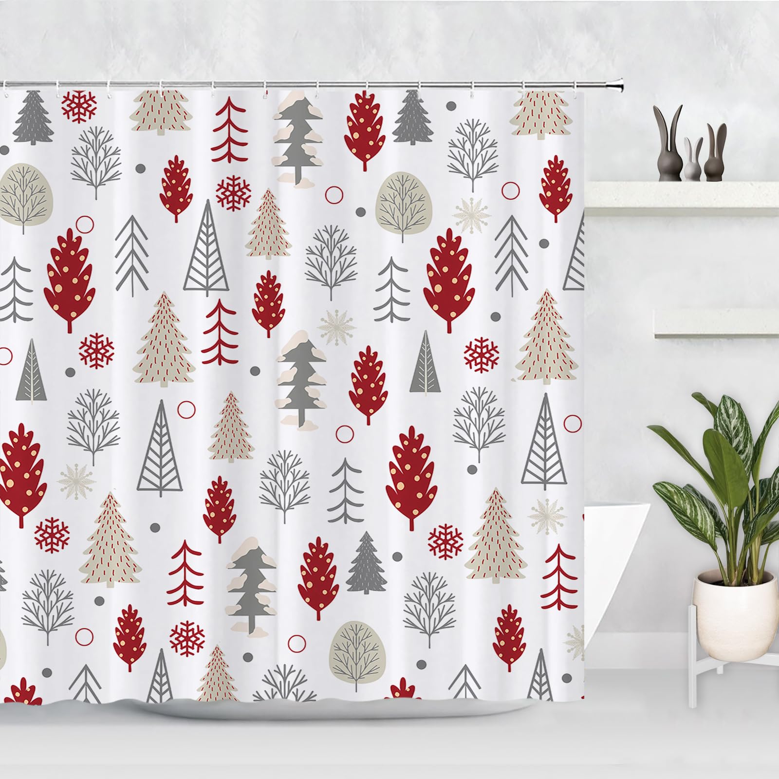 Gaakvrr Color-6 Xmas Tree Winter Snowflake Pattern Shower Curtain For Bathroom Decor - Washable Durable Fabric - 200X180cm