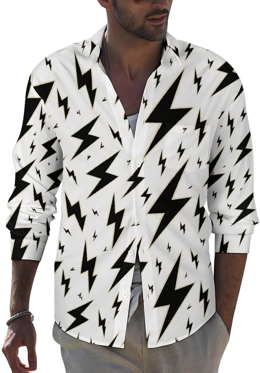 Men's Shirt Casual Wrinkle Free Long Sleeve Button Down Shirts Pocket Summer Fall Shirt Jacket