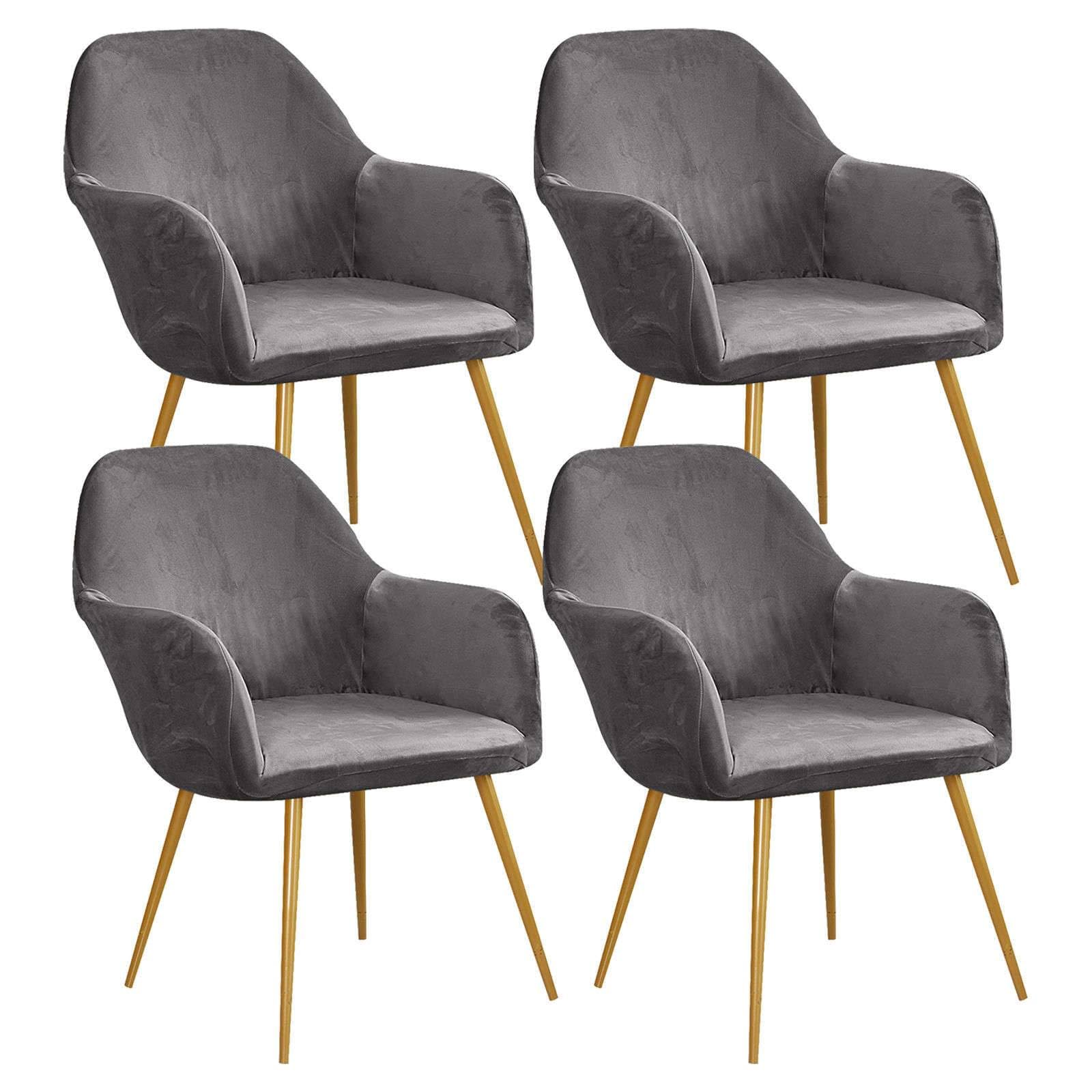 WJHDWYD Velvet Chair Cover with Armrests, 1 Piece Stretch Dining Chair Cover Removable Washable Armchair Cover for Dining Room Bar Living Room(Gris Foncé,4 pièce)