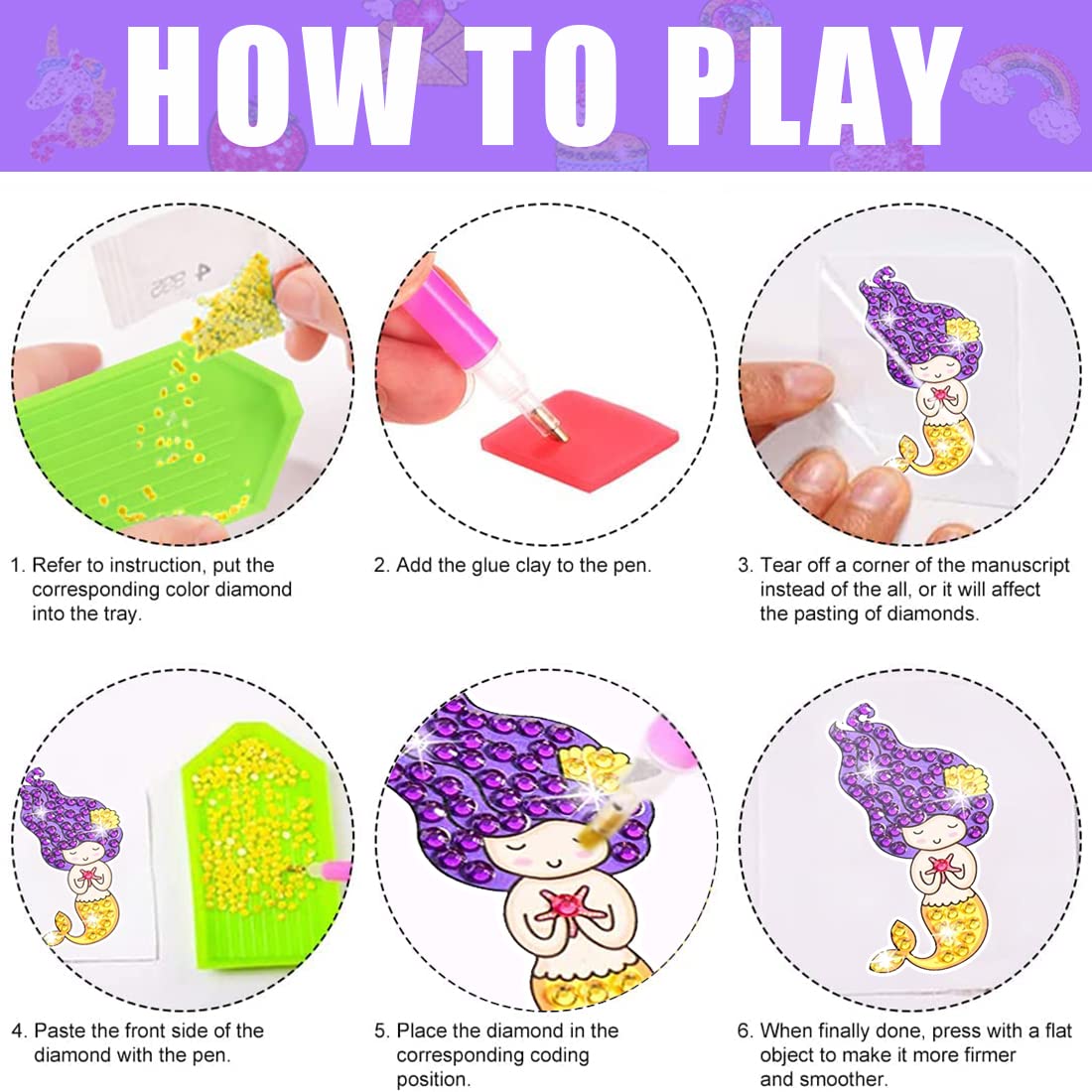 Kit Diamond Painting 5D 19 Pièces - Autocollants Diamants Animaux Filles, Loisirs Créatifs DIY, Cadeau Anniversaire Fille Enfant