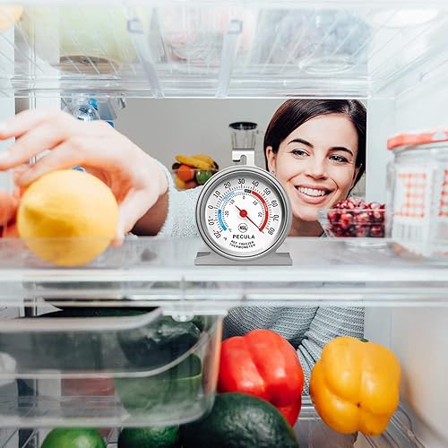 Miniatura 7 de PECULA Termómetro para refrigerador con esfera grande, termómetro congelador de -30-30 grados -20-80 grados , termómetro para refrigerador de acero