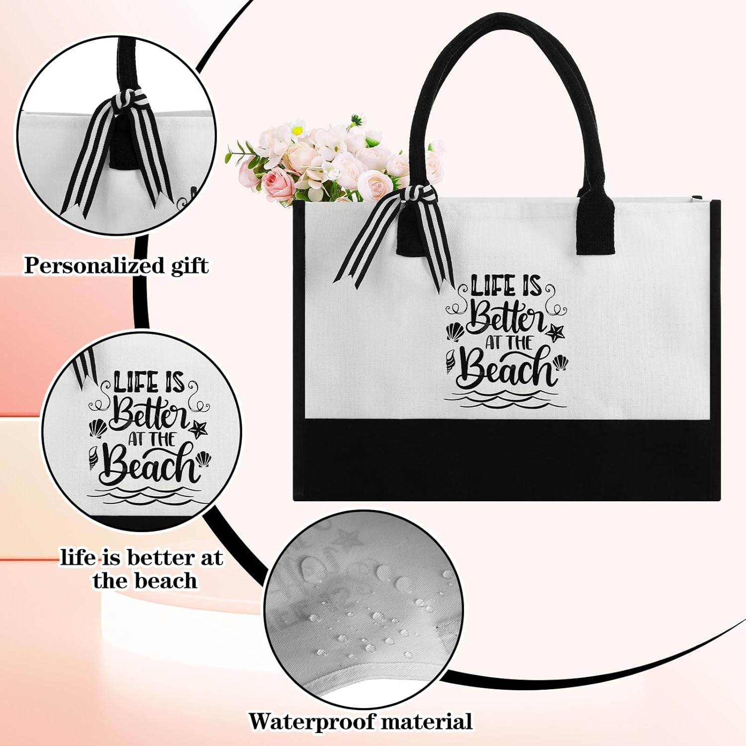 Sieral 3 Pcs Funny Beach Gifts Sets for Women Life Is Better at The Beach Gifts Stainless Steel Tumbler Tote Bag Makeup Bags for Summer Ocean Lover Mothers Day - Image 4