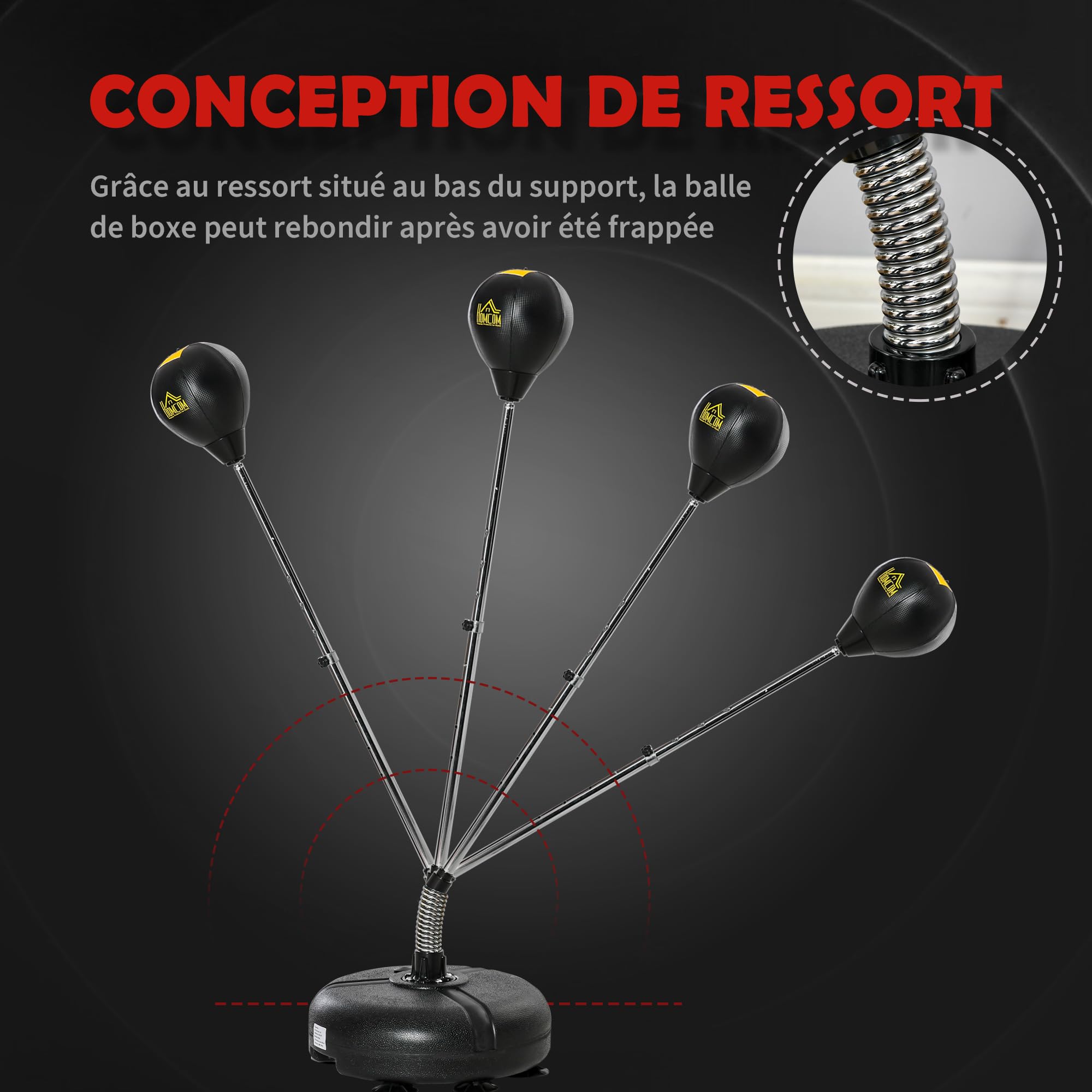 HOMCOM Punching Ball sur Pied réglable en Hauteur 133-151 cm, Sac de Frappe sur Pied avec 2 Gants, Base lesté avec 6 ventouses, pour Exercice à Domicile, soulagement du Stress et Fitness, Noir