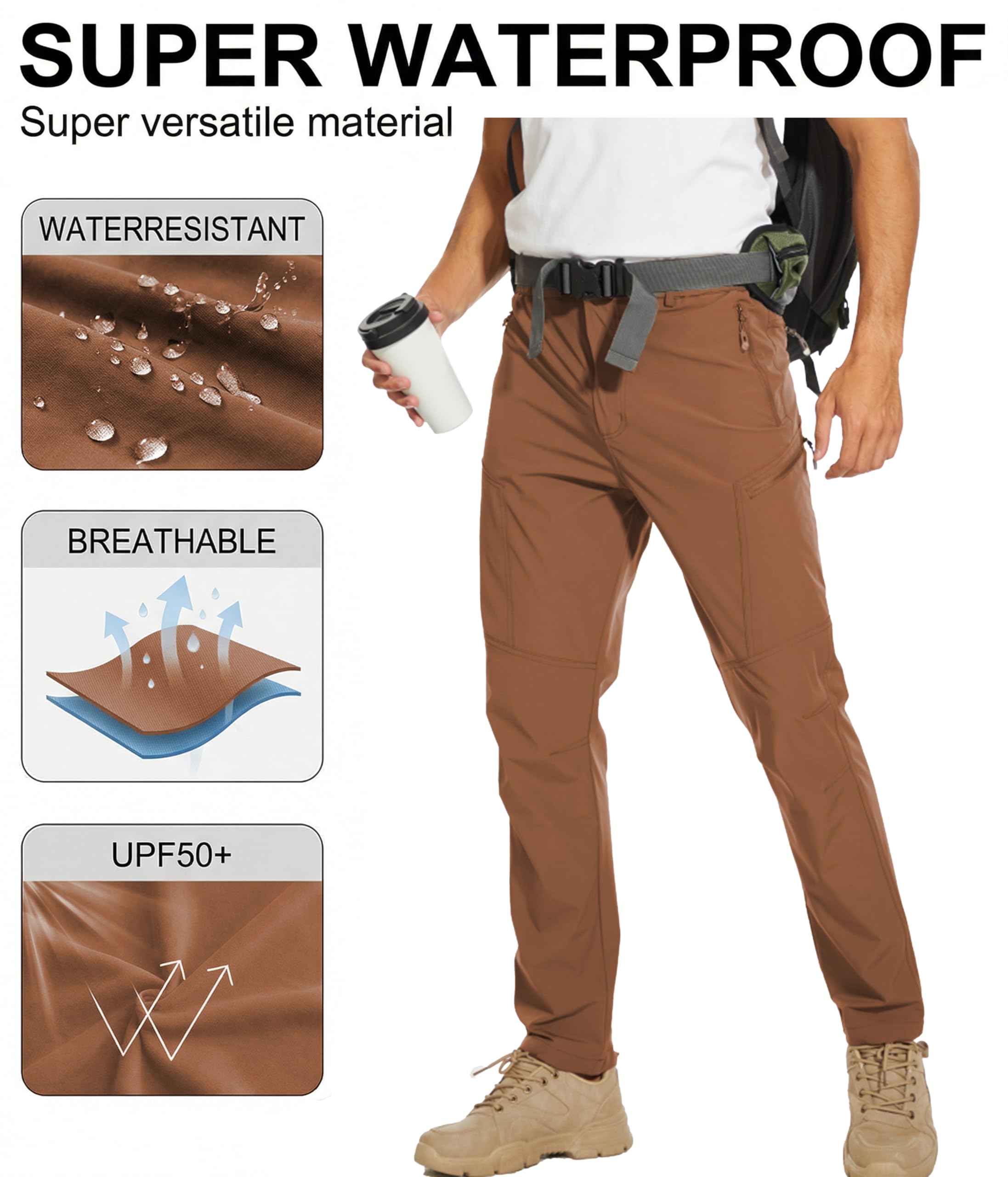 Arunlluta Pantalon de randonnée pour homme, pantalon de voyage et de randonnée résistant à l'eau, extensible, à séchage rapide, léger