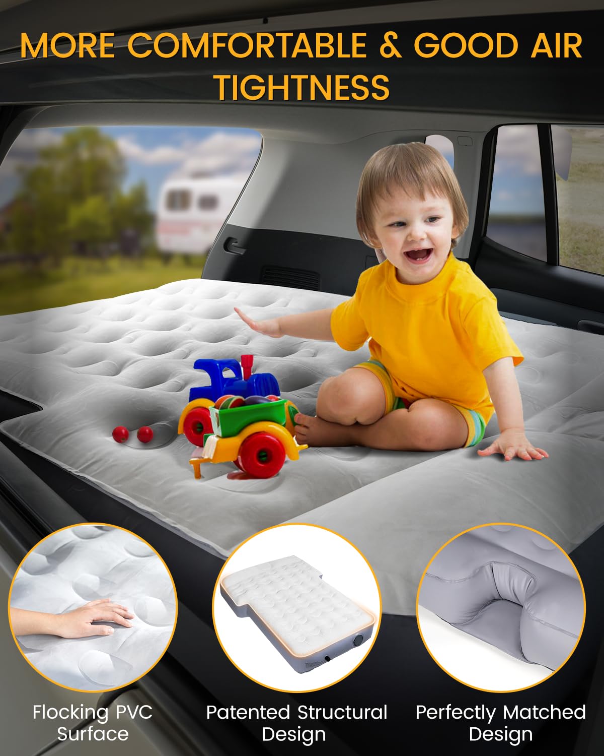 Materasso gonfiabile Auto Materassino gonfiabile SUV Materasso per Auto Bagagliaio PVC Floccante Portatile Universale con Cuscino & Pompa Incorporati per Viaggio Station Wagon Campeggio