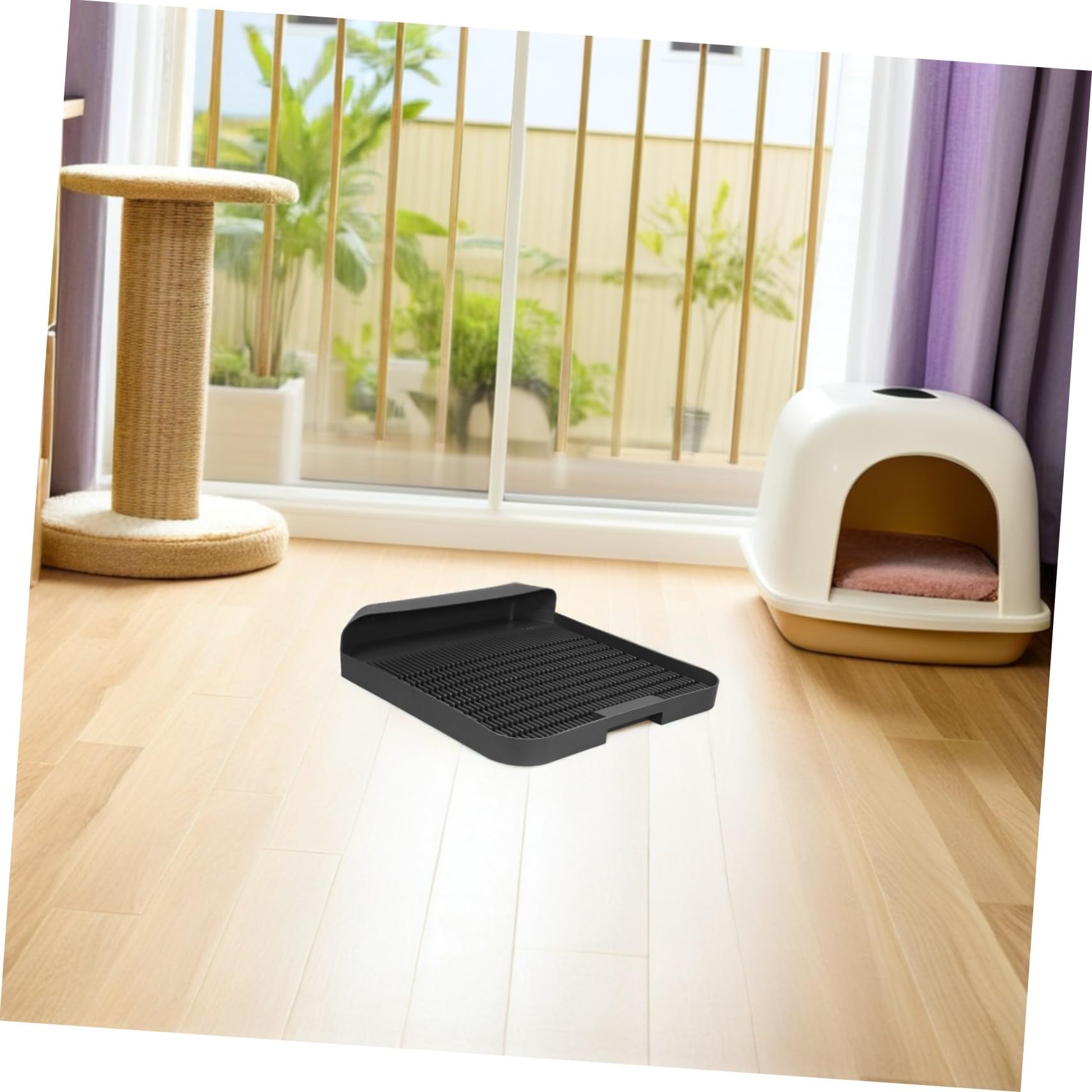 Cat Litter Tray Mat Non-slip Deep Litter Box Rug With Raised Edges For Scatter Control Easy To Clean And Portable