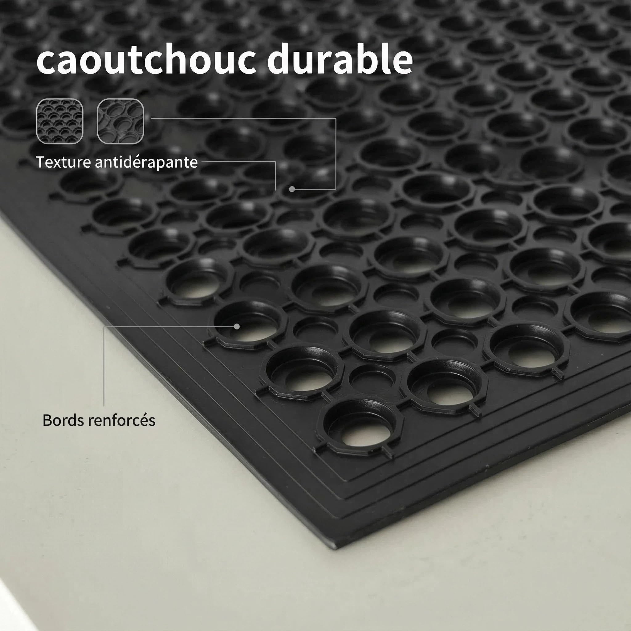 Strapazierfähige Gummimatte mit rundem Loch-Design, rutschfeste, wasserdichte Matte für den Innen- und Außenbereich, ideal für Küche, Werkstatt, Terrasse und Eingangsbereich, Schwarz, 50 x 80