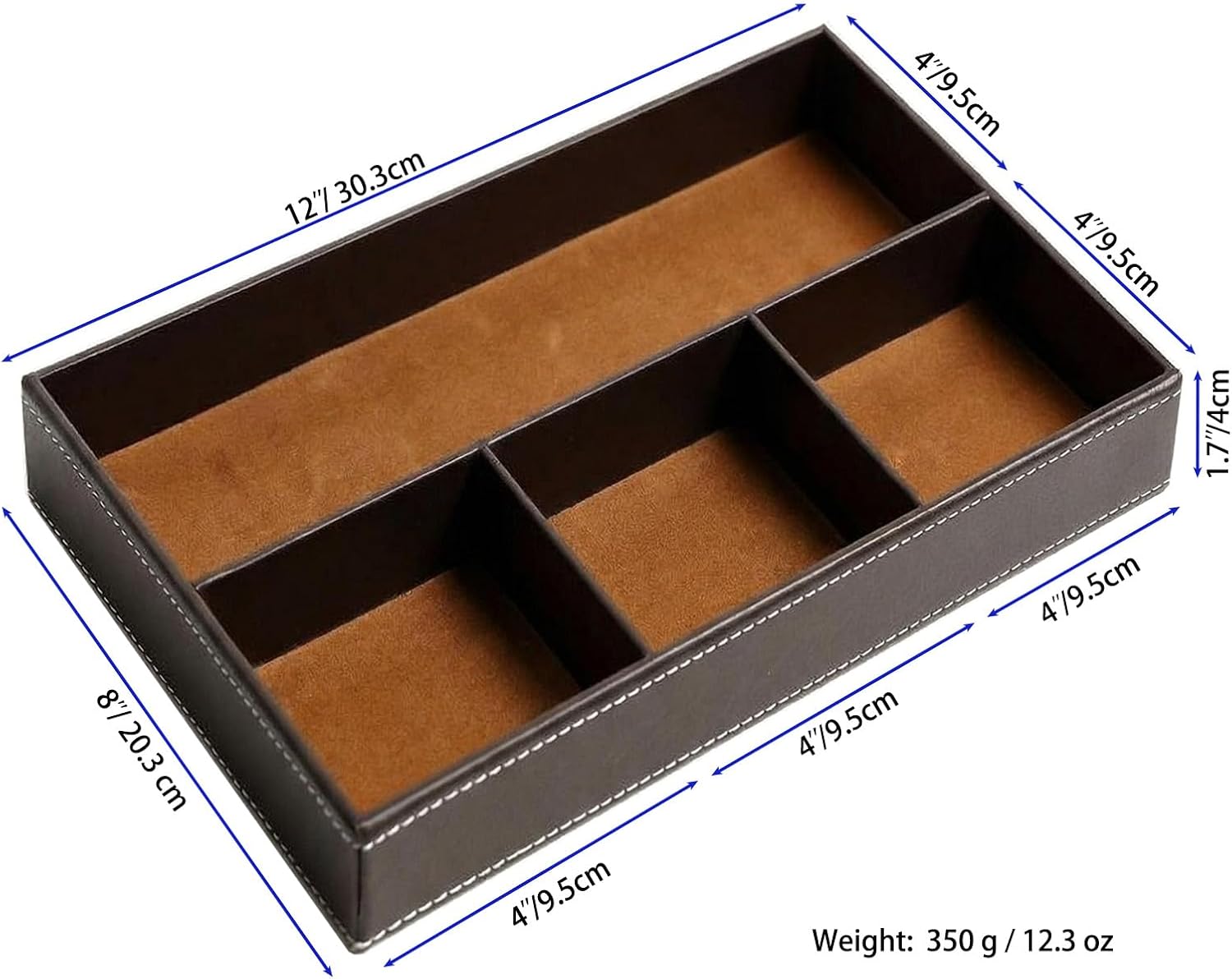 AgentMoon Faux Suede Valet Tray with 4 Compartments,Catchall Organizer for Desk. (Brown) image 5