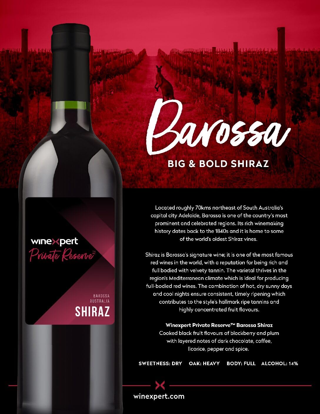 Private Reserve BAROSSA VALLEY SHIRAZ Ultra Premium 14L Wine Ingredient Kit from Winexpert – Makes 6 Gallons of Dry Red Wine LDC 3107