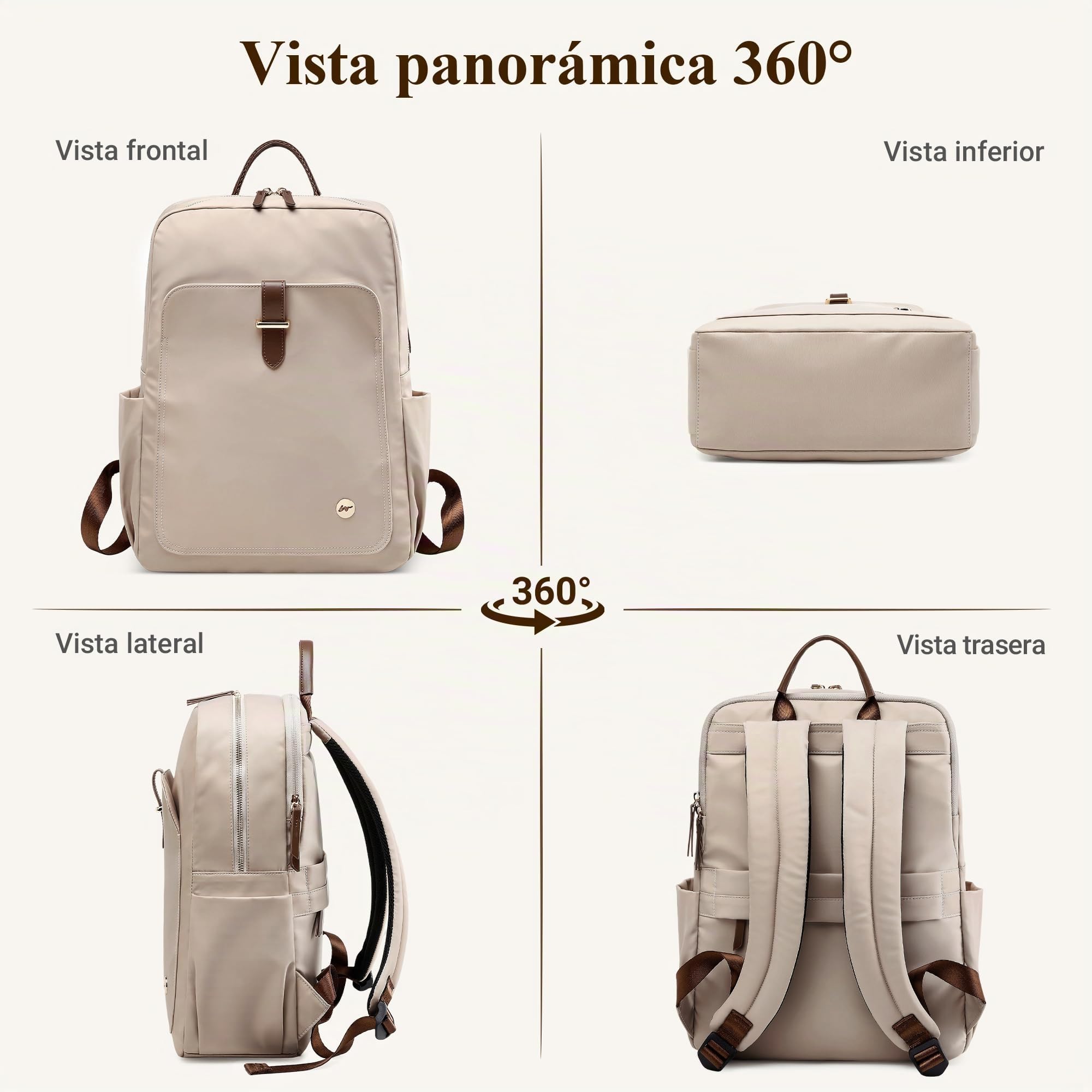 Mochilas Mujer Casual Moda Bolso de Señoras para portátil de 15,6 Pulgadas con Mango Bolso de la Universidad Escuela Viaje Trabajo Impermeable Nylon Bolso de Mujer Blanco