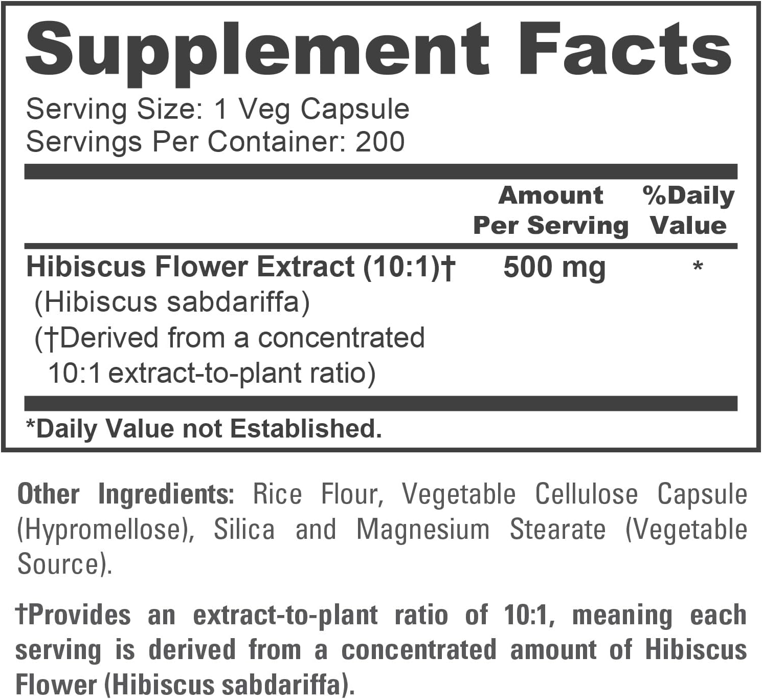 NusaPure Hibiscus Flower Capsules, 500 mg, 200 Veg Capsules (Non-GMO, Vegan)