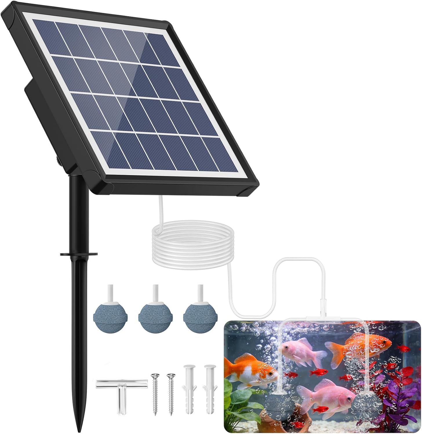 NFESOLAR 3W Solar Pond Aerator with 2200mAh Battery Backup, All-in-One Solar Air Pump, 24/7 Continuous Oxygenation, Quiet Operation, 3 Modes Bubbler, Portable for Small Ponds, Fish Tanks & Hydroponics
