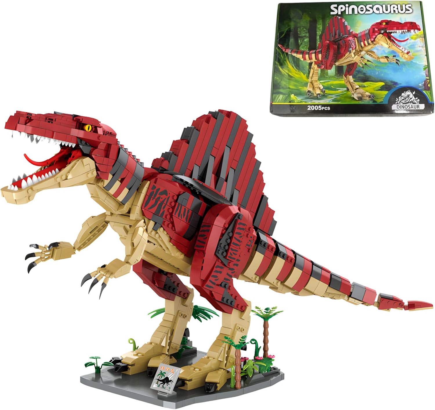 Large Spinosaurus Dinosaur Building Set, 2000+ Pieces Large Display Model, Poseable Dino Figure with Display Stand/Base, Compatible with Lego Bricks, Collectible Gift for Dinosaur Fans (Ages 6+)