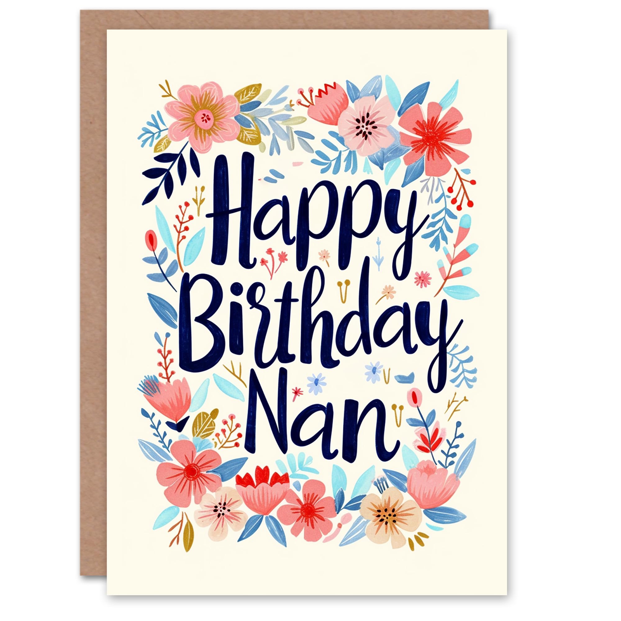 Artery8 Birthday Card Bright Letterpress Flower Illustration For Grandma Gran Granny Nan Nanna Greeting Card