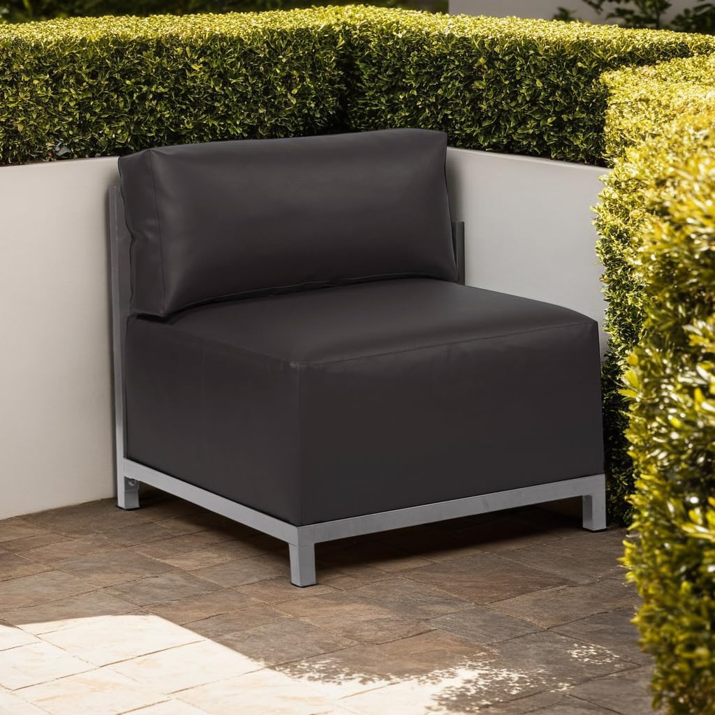 Howard Elliott Collection Axis Chair with cover, cushioned seating chair with sturdy titanium frame, perfect for indoor or outdoor living room or office use, 30.5 x 32.5 x 30 inches, Atlantis Black