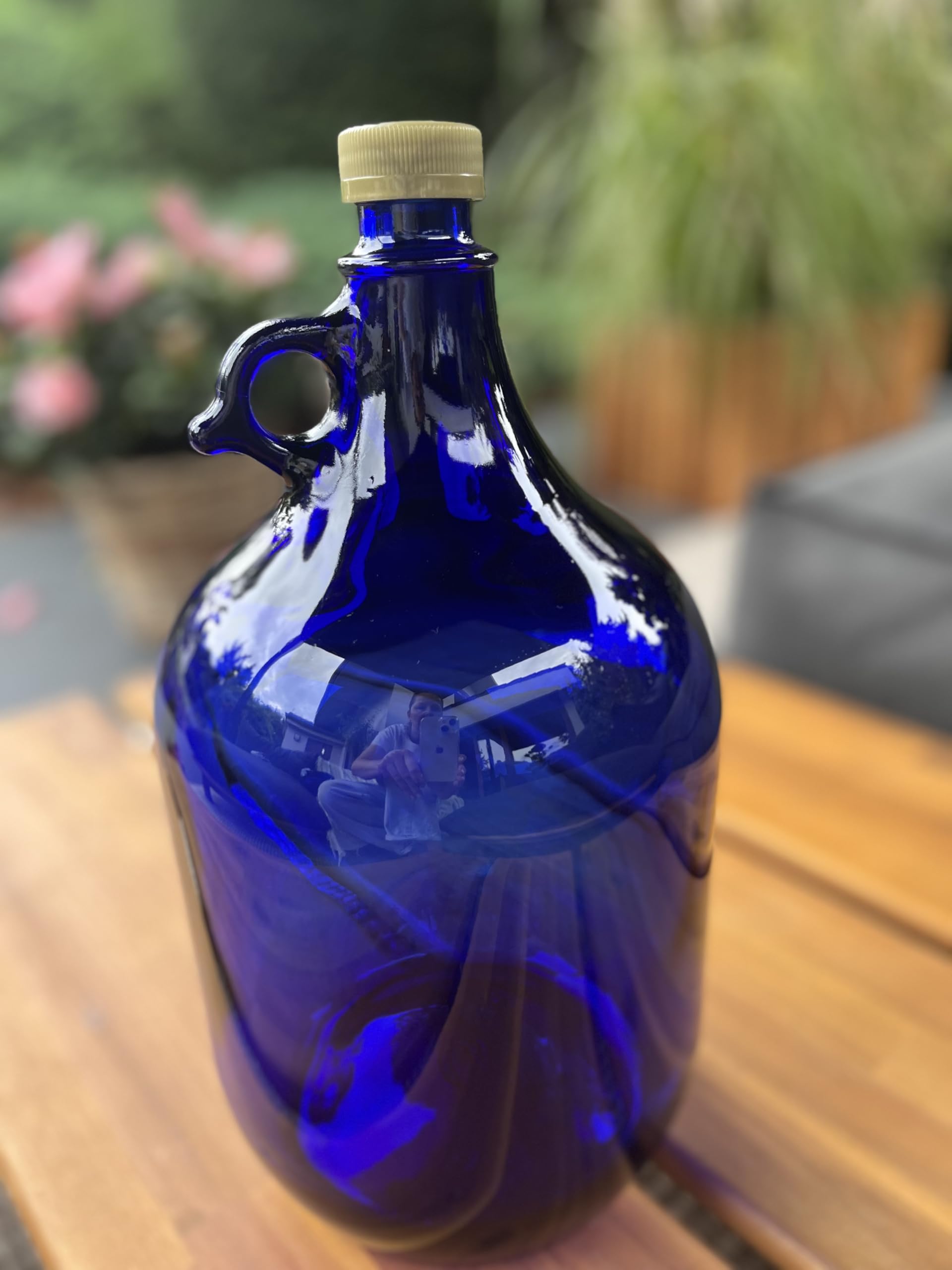 5L Premium blaue Flasche|Wasserflasche| Essig-Öl| Weinballon Glasballon|Weinflasche|Likörflaschen|Ölflasche|leere| Glasbehälter zum Befüllen Glasballonflasche mit Schraubverschluss und Henkel (2x5L)