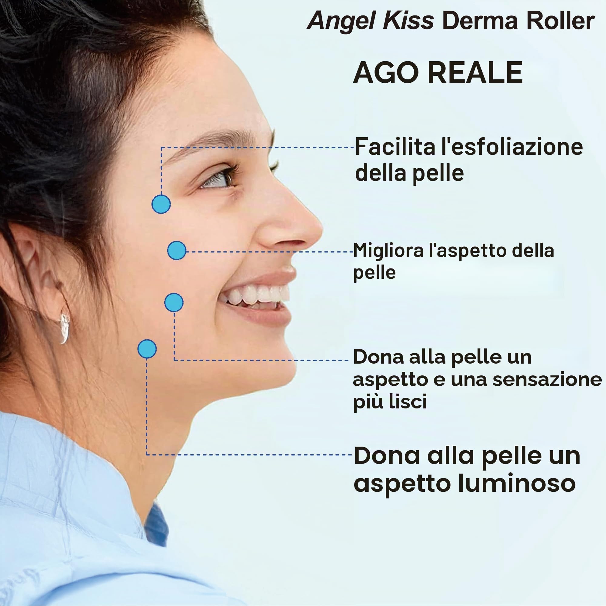 Angel Kiss Derma Roller 0,5 mm aghi veri – 192 singoli aghi in titanio – Rullo per microneedling per viso, corpo, barba, cuoio capelluto e cura della pelle