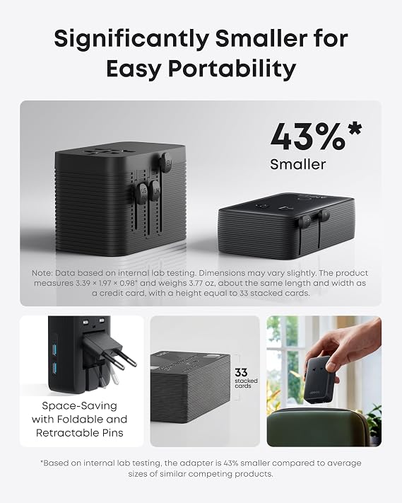 Anker Nano Travel Adapter, 2 USB C Universal Charger, 20W, 1 2-Pin AC | European Power Plug, Smart Temperature Control, Works in 200+ Countries, Not a Voltage Converter, Travel Essentials(1-Pack)