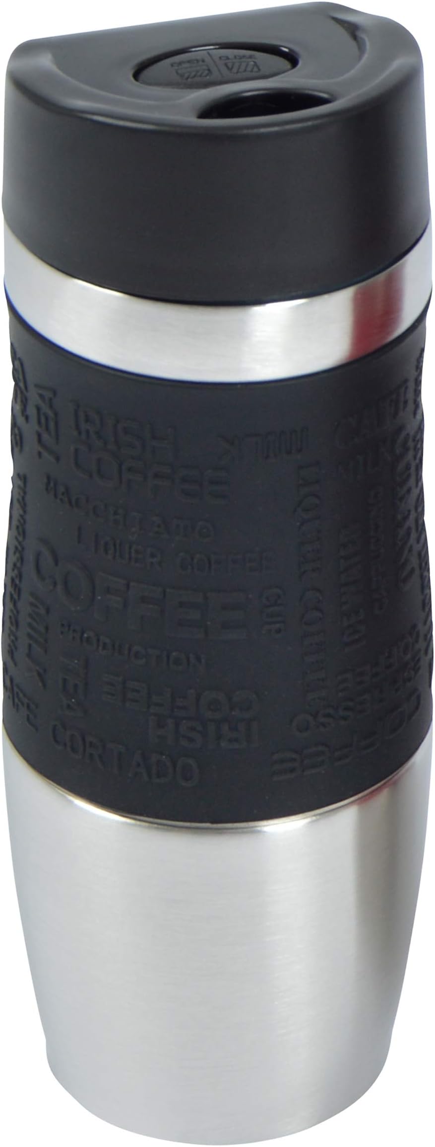 Ocean5 Travel Mug, Stainless Steel Thermo Cup for one-handed open and drink, 350ml, Takeaway coffee at the touch of a button, Travel Mug, Colours: black