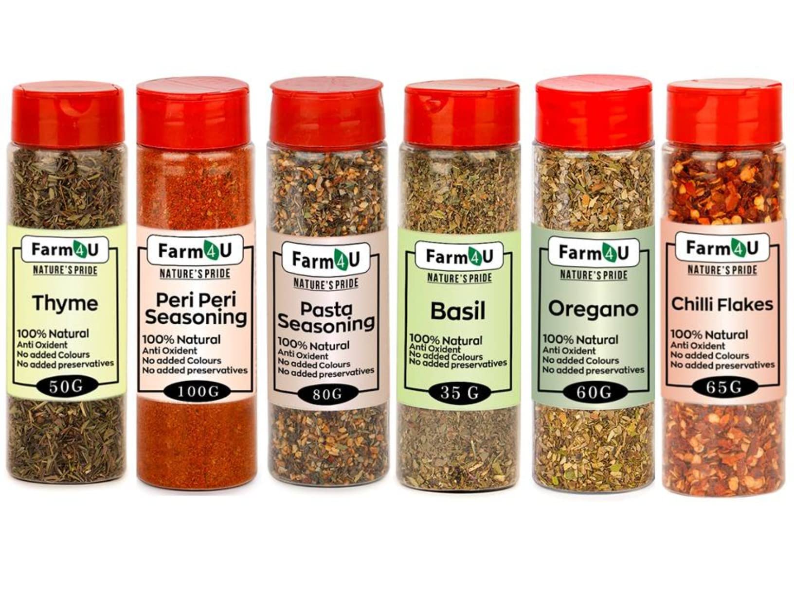 Farm4u Pack of 6, Thyme Flakes , Chilli Flakes, Basil Flakes , Oregano Flakes, Peri Peri Seasoning, Pasta Seasoning in Sprinkler Bottle 345 Gm (B09X32KQB5) Amazon Price History, Amazon Price Tracker