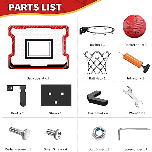 Miniatura 9 de Mini aro de baloncesto para interiores, puerta con 3 bolas e inflador, juguete de baloncesto regalos para niños, niñas, adolescentes y adultos,