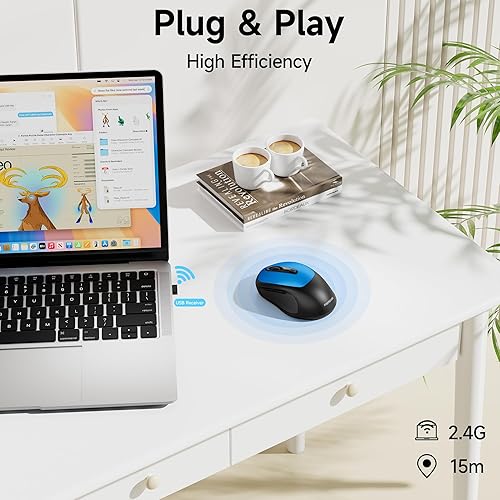 Miniatura 5 de memzuoix Ratón inalámbrico, receptor nano de 2.4 GHz, 3 niveles de DPI (80012001600), 6 botones, compatible con PCMacportátil (azul)