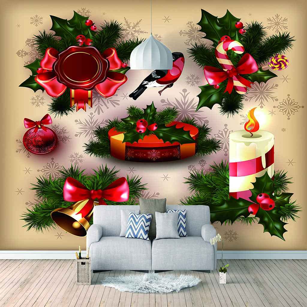 Cadeau de Noël papier peint 3D auto-adhésif pour chambre fille
