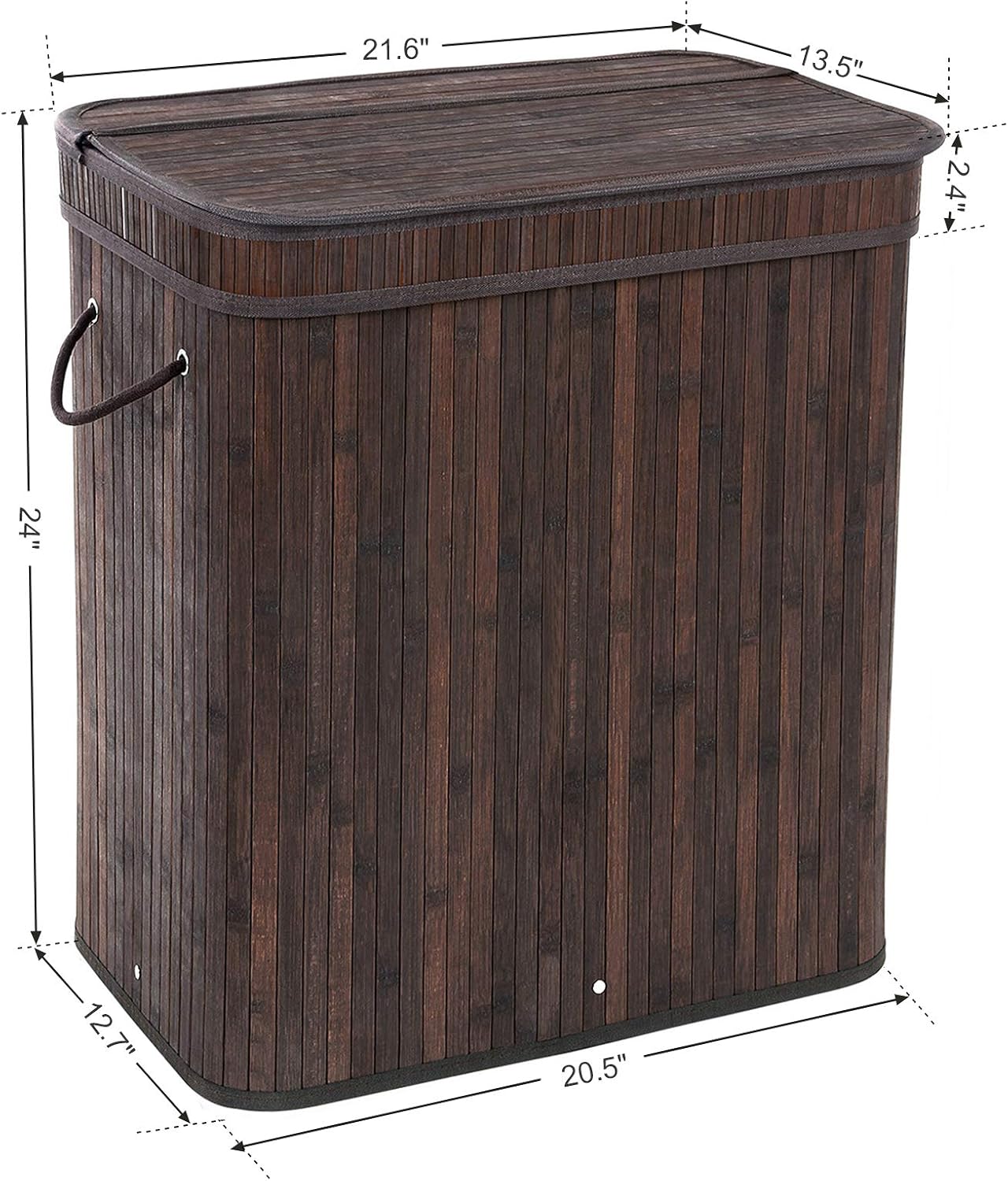 SONGMICS Divided Bamboo Laundry Basket Double Hamper with Lid Handles and Removable Liner Two-section Dirty Clothes Storage Sorter Rectangular Dark Brown ULCB64B